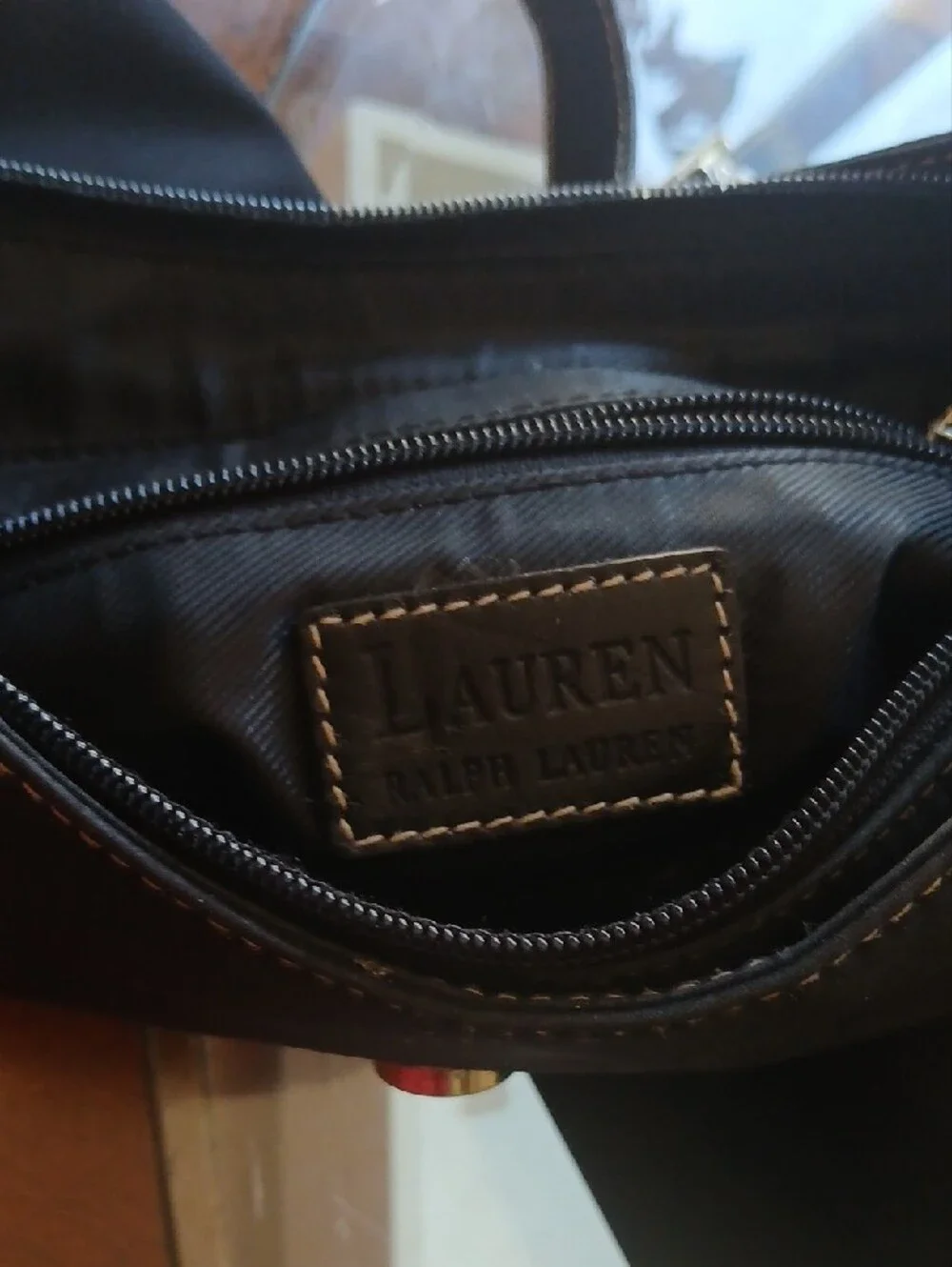 Ralph Lauren Black Hobo Bag with Gold Logo Accent